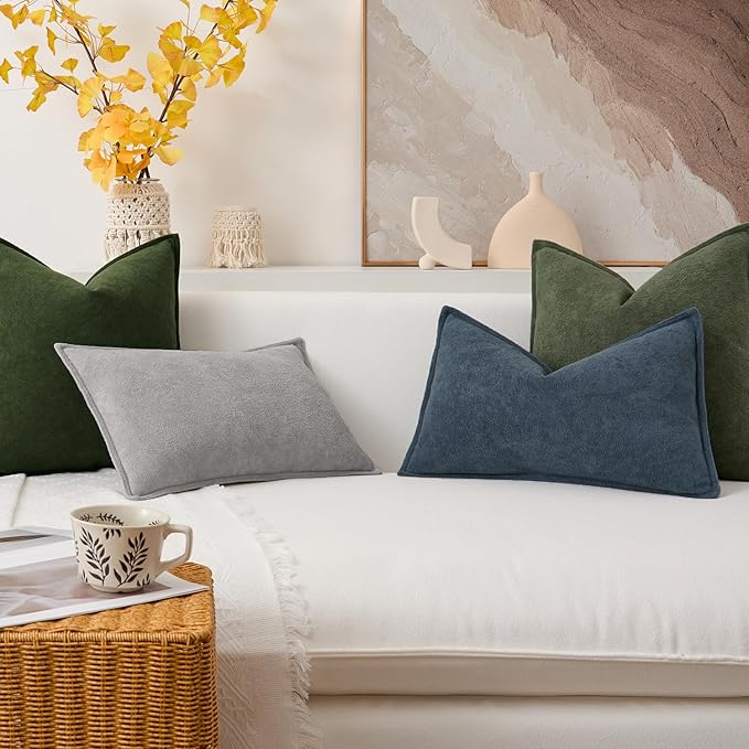 Kevin Textile 14x22 Inch Lumbar Pillow Cover 1 Pack Soft Boucle Textured Decorative Waterproof Rectangle Cushion Elegant Accent Pillow for Couch Sofa Chair Bed Home Decor Indoor Outdoor Olive Green