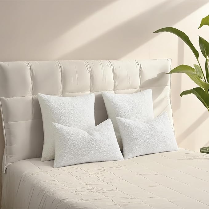 HAUSSY Christmas White Set of 2 12x20 Decorative Throw Pillow Covers, Soft Cozy Textured Boucle Lumbar Pillow Cases, Home Decor for Couch Bed Living Room