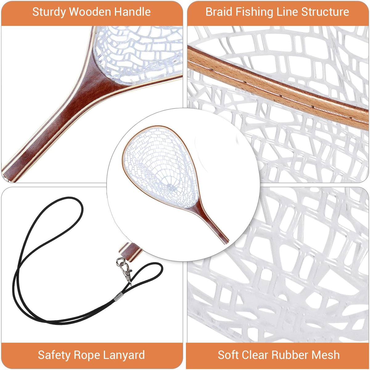 Fly Fishing Landing Net Soft Rubber Mesh Trout Fishing Net, Rubber Coated Landing Nets for Easy Catch and Release