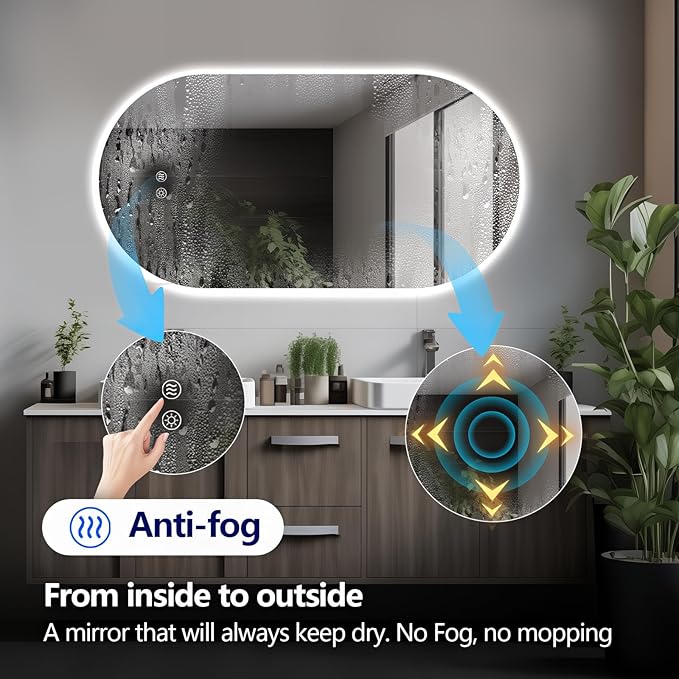 Niccy Oval LED Bathroom Vanity Mirror, 55x28inch Frameless Backlit Mirror with Light, Smart Anti-Fog Waterproof Mirror with Memory Function Dimmable Lighted Mirror
