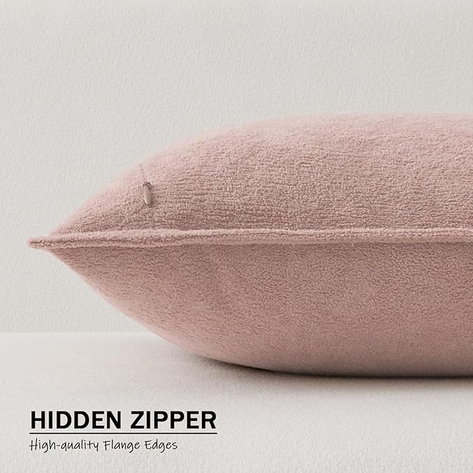 Kevin Textile Valentines Day Decorative Pillow Covers Light Pink 20x20 Inch Pack of 2 Waterproof Soft Boucle Textured Throw Pillowcases Elegant Accent Pillows for Couch Sofa Chair Bed Home