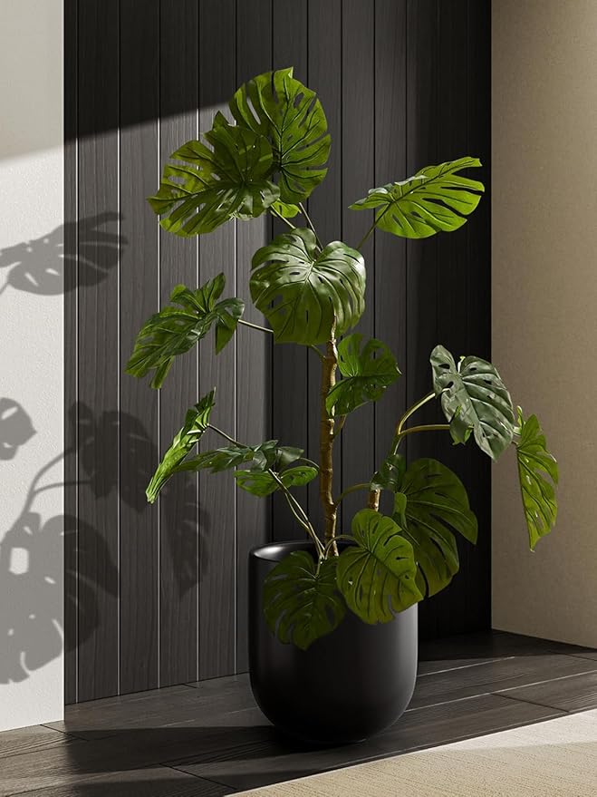 LE TAUCI 12 Inch Pots for Plants, Ceramic Large Planters for Home Garden Patio Office, Indoor Modern Plant Pots with Drainage Hole and Rubber Plug, Black