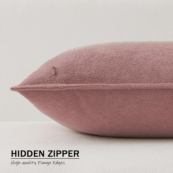 Kevin Textile Valentines Day Decorative Pillow Covers Plush Pink 22x22 Inch Pack of 2 Waterproof Soft Boucle Textured Euro Pillowcases Elegant Accent Pillows for Couch Sofa Chair Bed Home