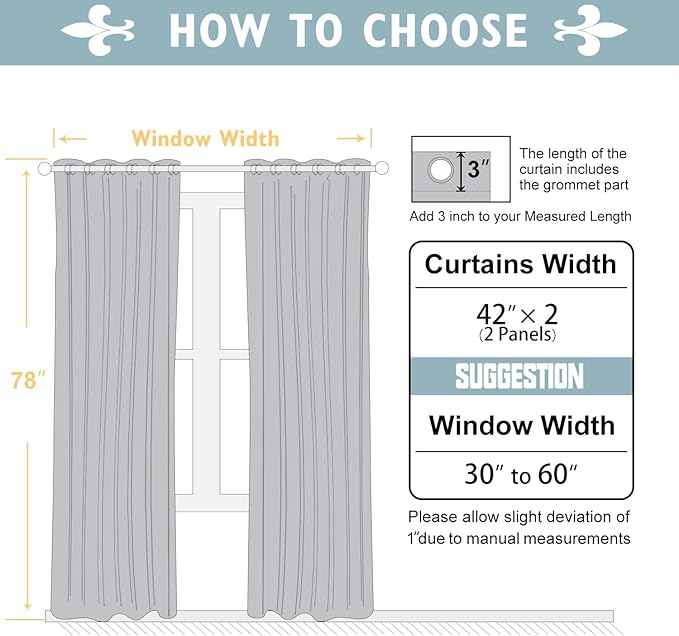 ChrisDowa Blackout Curtains 78 inches Long for Bedroom - 2 Panels Set Grommet Thermal Insulated Room Darkening Curtains for Living Room (Greyish White, 42 x 78 Inch)