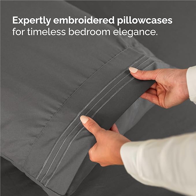 Twin XL Size 3 Piece Sheet Set - Comfy Breathable & Cooling Bed Sheets Set - Hotel Luxury Bedding for Women, Men, Kids, Teens, Boys & Girls - Deep Pockets, Soft and Wrinkle Free - Oeko-Tex - Charcoal