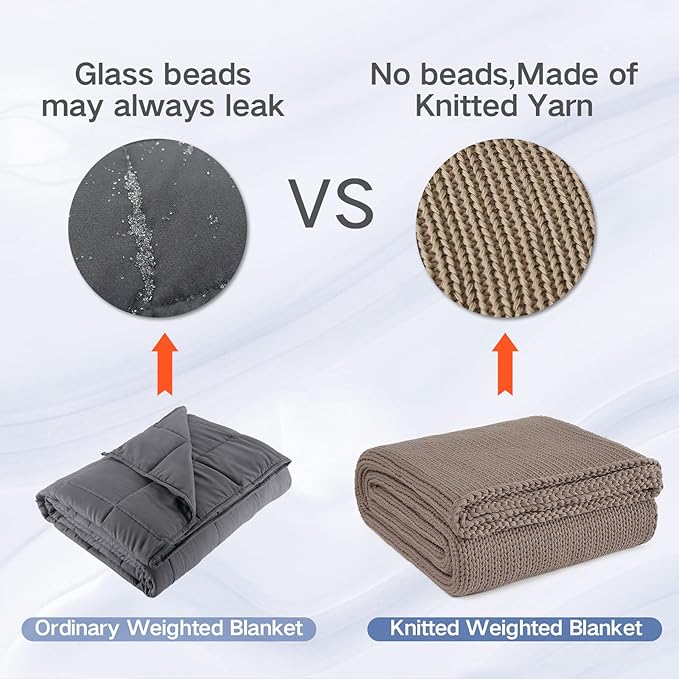 Guohaoi Knitted Weighted Blanket for Adults (Beige 48"x72" 10lbs) No Beads Cooling Throw Blanket for Hot Sleepers, Home Decor Breathable Chunky Knit Heavy Blanket Use on Full Size Bed