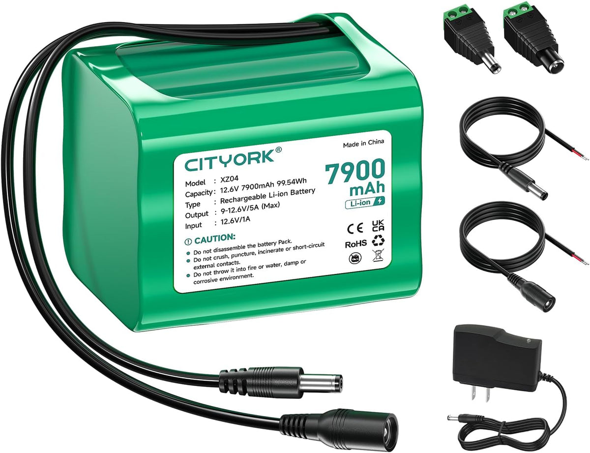CITYORK 12V 7900mAh DC5521 12V 12V Lithium Battery with Charger, Male Connector, Rechargeable Battery for Devices, DIY