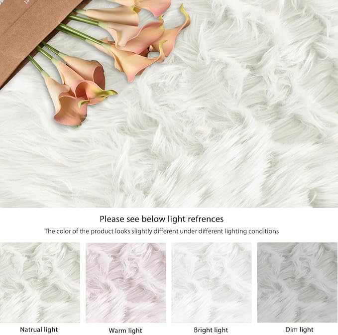 White Fluffy 5x7 Washable Area Rugs for Bedroom Faux Fuzzy Sheepskin Fur Rug for Living Room Nursery Rug