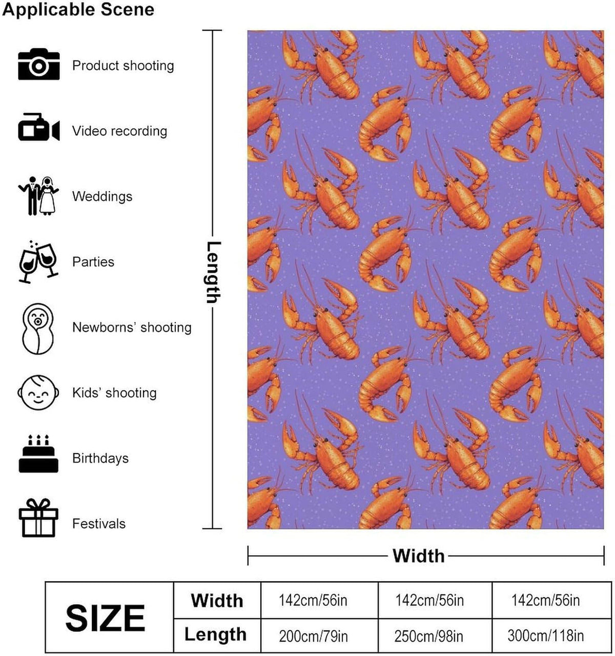 Generic Lobster Pattern Funny Backdrop Background for Photography Photo Photoshoot Screen Parties Curtain