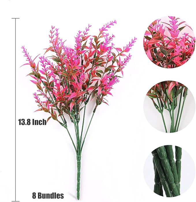 RECUTMS Artificial Plants Outdoor,8 Bundles Artificial Flowers Lavender Bouquet in Artificial Plant Arrangement,Spring Decor, Lavender Bouquets, Flower Plants Home Decor (Pink)