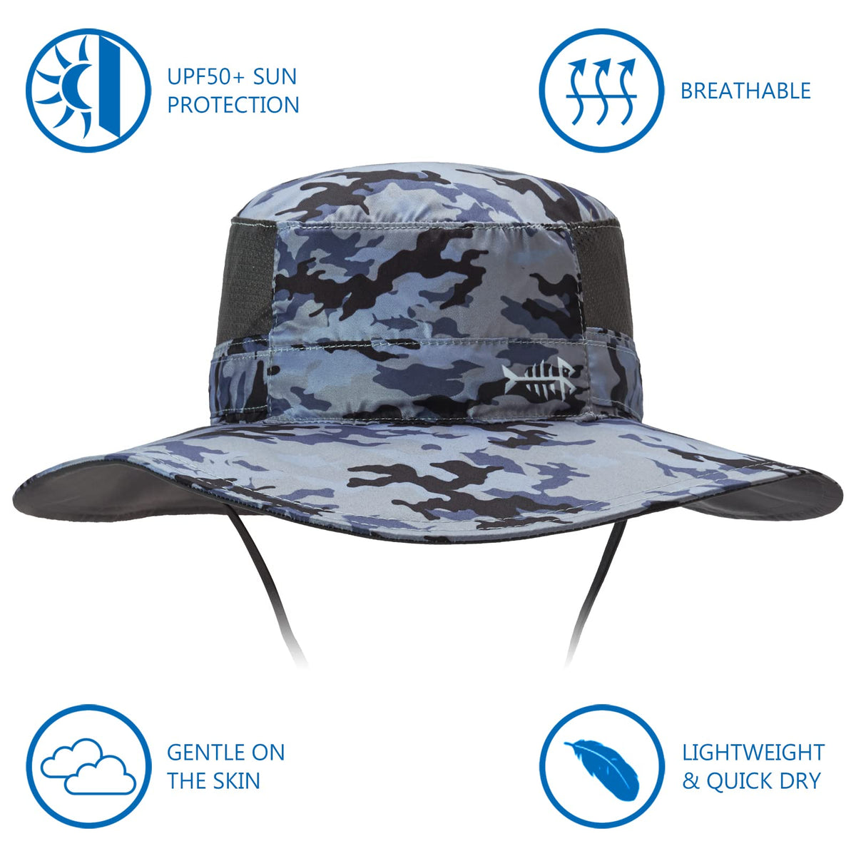 BASSDASH UPF 50+ Sun Fishing Hat Water Resistant with Detachable Neck Flap