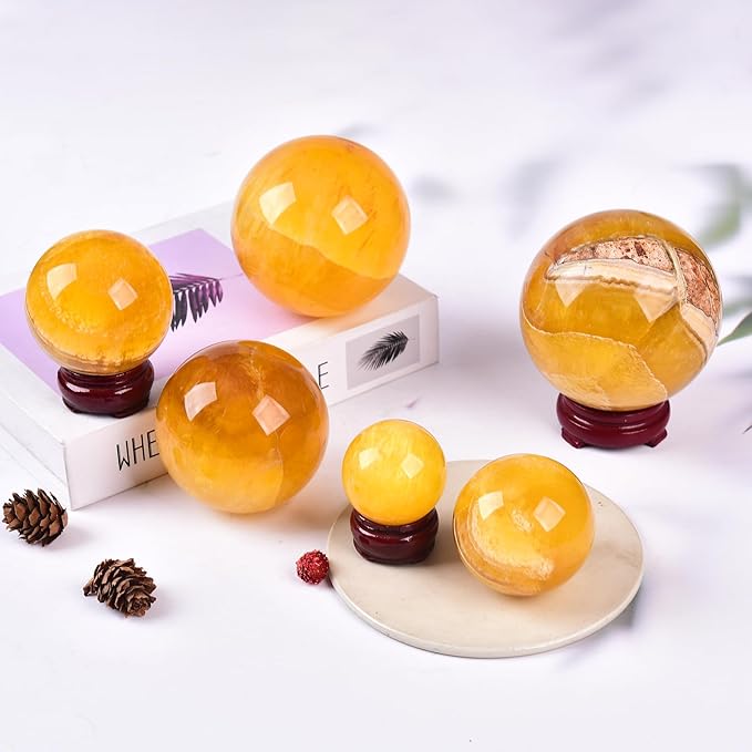 JIC Gem Extra Large Yellow Fluorite Crystal Sphere,Decorative Crystal Ball Yellow Gemstone Sphere for Meditation,Office Table Decorations 100-110mm
