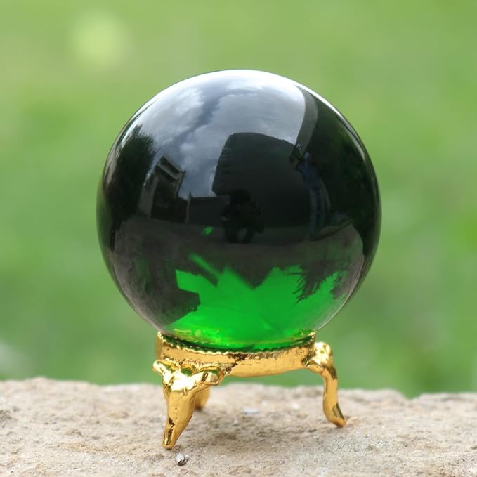 GEMHUB Natural Polished Healing Obsidian Crystal Chakra Stone Sphere Reiki Gemstone Ball for Decoration and Feng Shui (Green Obsidian)