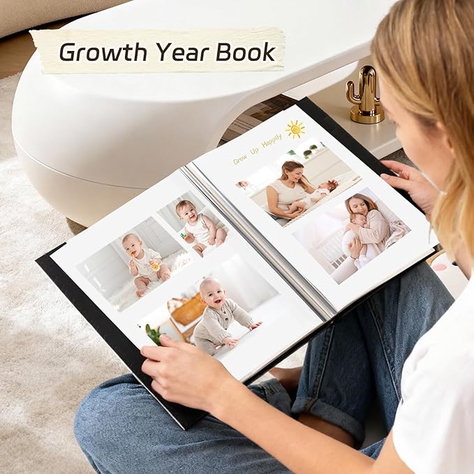 RECUTMS 30 Pages DIY Scrap book Photo Album 4x6 5x7 8x10 Pictures PU Leather Cover Wedding Photo Album Baby Picture Book Family Pictures of Any Size Scrapbook Album(White)