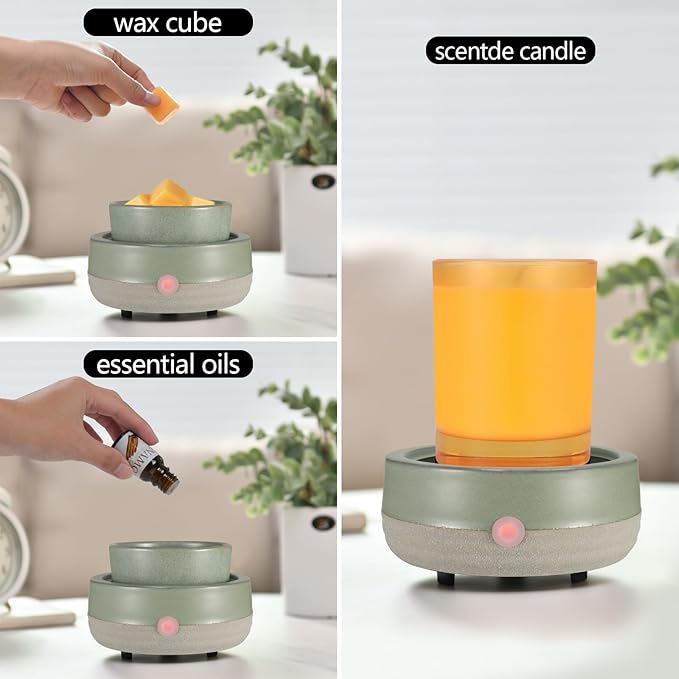 Candle Wax Melt Warmer with Timer Ceramic Electric Wax Melt 4-in-1 Oil Burner Adjusting Temperature Fits Yankee Large Jar Scented Candle for Home Decor Birthday Gifts for Women Mom Grandma Girls Green