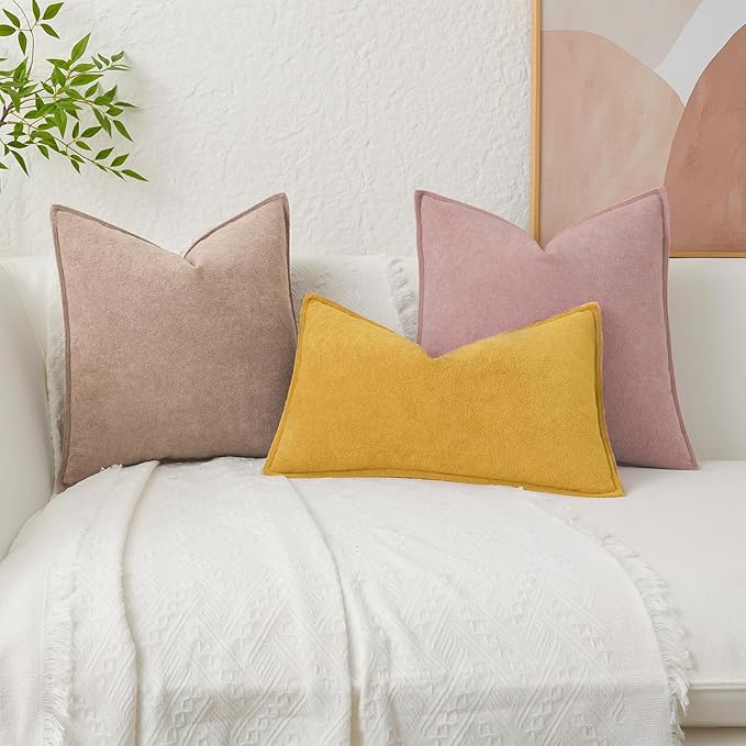 Kevin Textile Waterproof Decorative Pillow Covers Yellow 12x20 Inch Pack of 2 Soft Boucle Textured Lumbars Cushions Elegant Accent Pillows for Couch Sofa Chair Bed Home Decor Indoor Outdoor