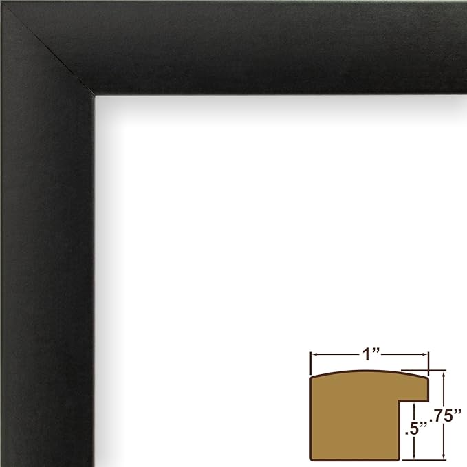 Craig Frames 22x22 Picture Frame - Black Contemporary Style 1WB3BK, 1 inch Wood Composite Moulding, Smooth Wrap Finish, Acrylic, White Collage Mat with 25 Openings - Wall Display for 4x4 Photos