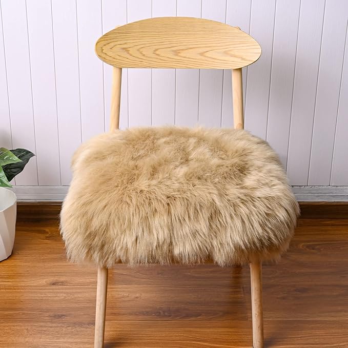 Softlife Beige Faux Fur Sheepskin Chair Cover Fur Rug Seat Cushion Chair Pad Super Soft Area Rugs for Living Room Bedroom Dorm Home Decor Fall Decor (1.6ft x 1.6ft)