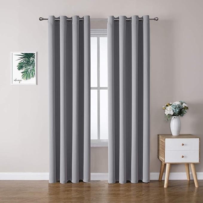 ChrisDowa Grommet Blackout Curtains for Bedroom and Living Room - 2 Panels Set Thermal Insulated Room Darkening Curtains (Light Grey, 52 x 84 Inch)