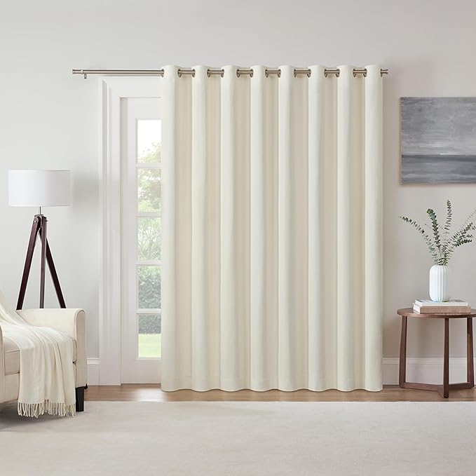 Eclipse Extra Wide Grommet Curtain, Kendall Sliding Patio Door Curtain Panel, Solid Textured Thermal Insulated and Noise Reducing Curtains, (1 Panel), 84 in Long x 100 in Wide, Ivory