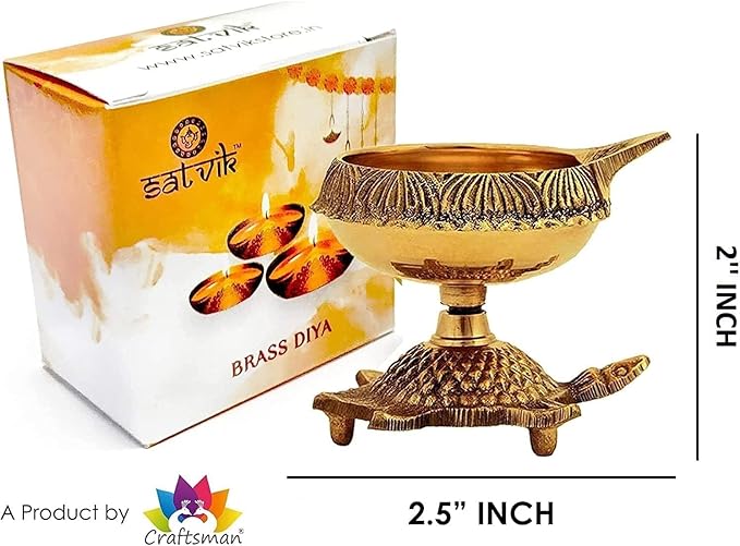 SATVIK 6 Pc Brass Kuber Turtle Diya for Diwali Decoration Handmade Oil Lamp with Golden Engraved Virgin Brass Metal Diwali Diya Vilakku