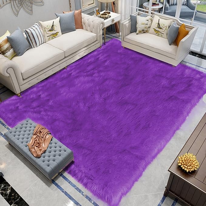 Latepis 8x10 Area Rugs for Living Room Fluffy Bedroom Purple Washable Faux Fur Rug Fuzzy Shag Rug Carpet Floor Plush Room Rug Home Decor Rectangle