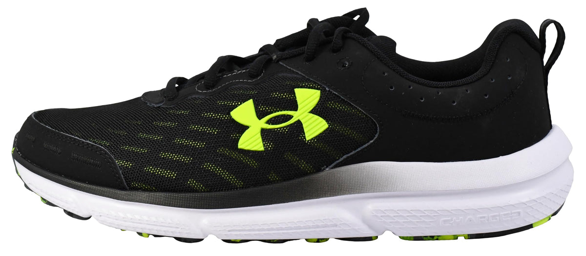 Under Armour Men's Charged Assert 10 Shoes, (004) Black/Black/High Vis Yellow, 9 X-Wide