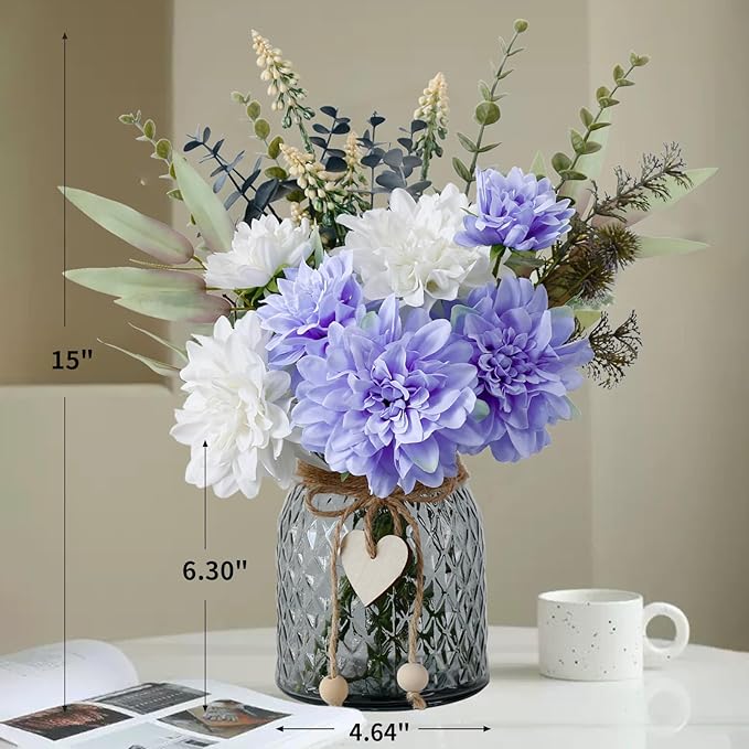 Leftover Fake Flowers in Vase,Faux Flowers in Vase,Table Centerpieces for Dining Room,Flower Centerpieces for Tables,Artificial Flowers,Kitchen Decor,Coffee Table Decor