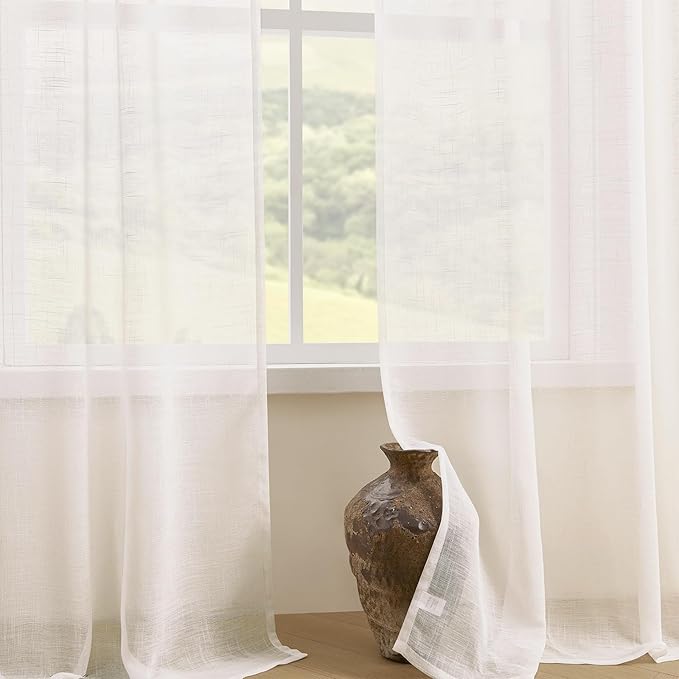 Joydeco Sheer Curtains 84 Inches Long, Cream Curtains for Living Room 2 Panels Set, Ivory Curtains Window Privacy Assured with Light Filtering(W52 x L84 Inch,Ivory)