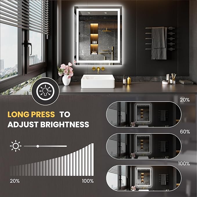 LOAAO 28X36 LED Bathroom Mirror with Lights, Anti-Fog, Dimmable, Backlit + Front Lit, Lighted Bathroom Vanity Mirror for Wall, Memory Function, Tempered Glass, Safe to Use, ETL Listed