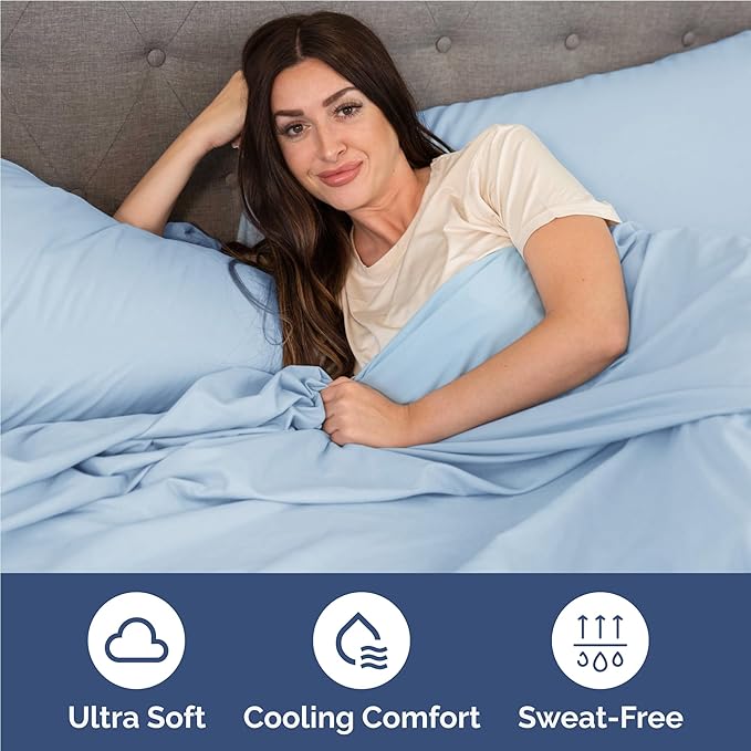Full Size 4 Piece Sheet Set - Comfy Breathable & Cooling Bed Sheets Set - Hotel Luxury Bedding for Women, Men, Kids, Teens, Boys & Girls - Deep Pockets, Soft and Wrinkle Free - Oeko-Tex - Light Blue