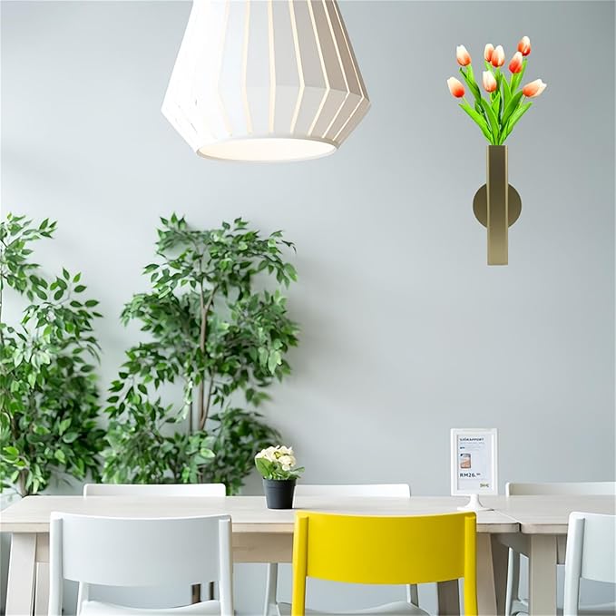 Self Adhesive Wall Vase Metal Tube Decoration Holder Used to Display Dried Flower, Faux Flowers, Fake Flowers, Also Suitable for Cemetery Memorial Decoration (2 PCS Gold)