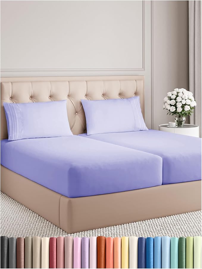 Split King Size 5 Piece Sheet Set - Comfy Breathable & Cooling Bed Sheets Set - Hotel Luxury Bedding for Women, Men, Kids, Teens, Boys & Girls - Deep Pockets, Soft, Wrinkle Free - Oeko-Tex - Lavender