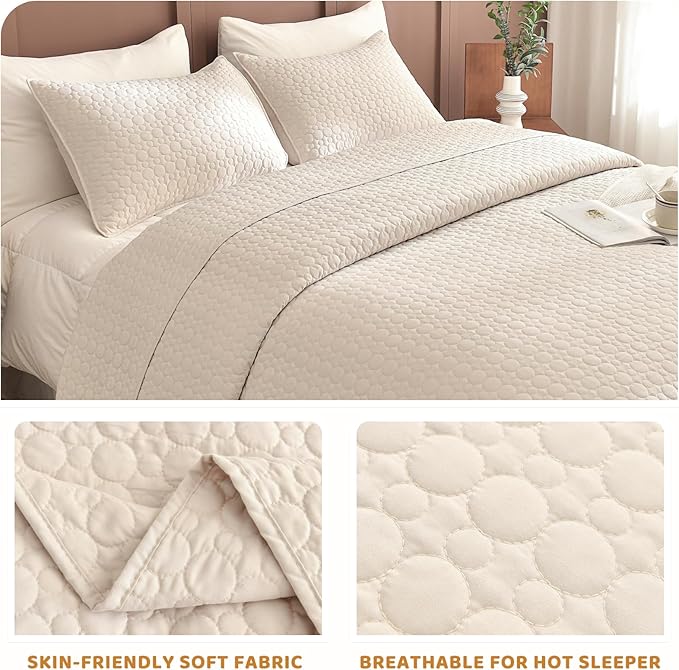 Sanracie Oversized King Quilt Bedspreads 120"*120",100% Cotton Bedding Coverlet Circular Quilting Wheat Colored Extra Large Wide California King Quilt Sets Oversized for All Season Soft Lightweight