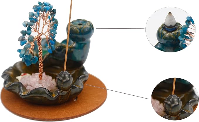 Waterfall Burner, Crystal Tree Backflow Incense Holder, with 30 Incense Cones, 30 Incense Stick, 1 Healing Crystal Necklace, Aromatherapy Anxiety Relief Items, Mom Gifts for Christmas