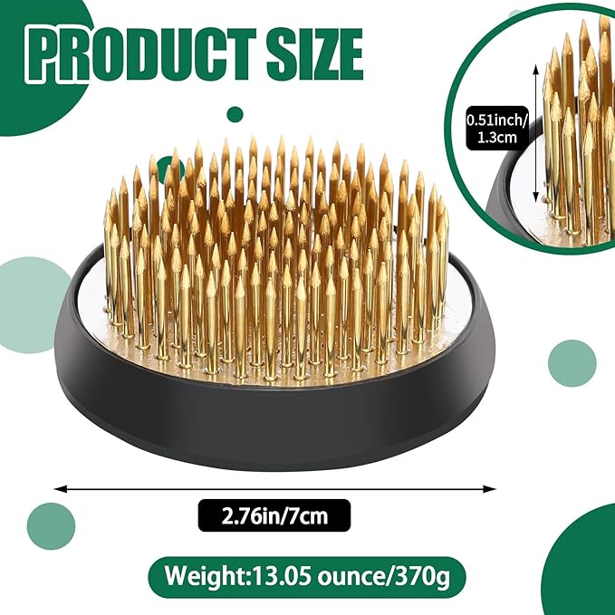 Sliner 16 Pieces Floral Frogs Round Flower Holder Japanese Ikebana Vase Kenzan Flower Flower Arranger Flower Fixed Tools Pin for Flower Arrangement Home DIY Craft(Gold,2.76 Inch)