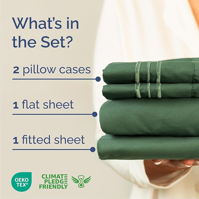 Queen Size 4 Piece Sheet Set - Comfy Breathable & Cooling Bed Sheets Set - Hotel Luxury Bedding for Women, Men, Kids, Teens, Boys & Girls - Deep Pockets, Soft, Wrinkle Free - Oeko-Tex - Emerald Green