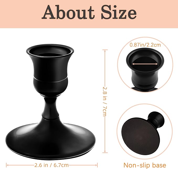 Vintage Black Taper Candle Holders, Set of 6, Metal Taper Candlestick Holder for Dinner Room Table Centerpiece, Wedding Reception, Festive,Mantel Decoration, Home Decor (Black, Set of 6)