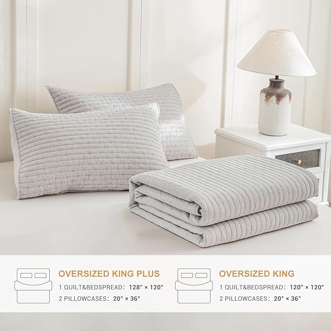 Sanracie Stonewashed Oversized King Quilt(120"x120"), Cotton Light Wheat Color Cross Stitch Pattern California King Quilt Set 3Pcs Ultra Soft Lightweight Crinkle Bed Coverlet Set for All Season