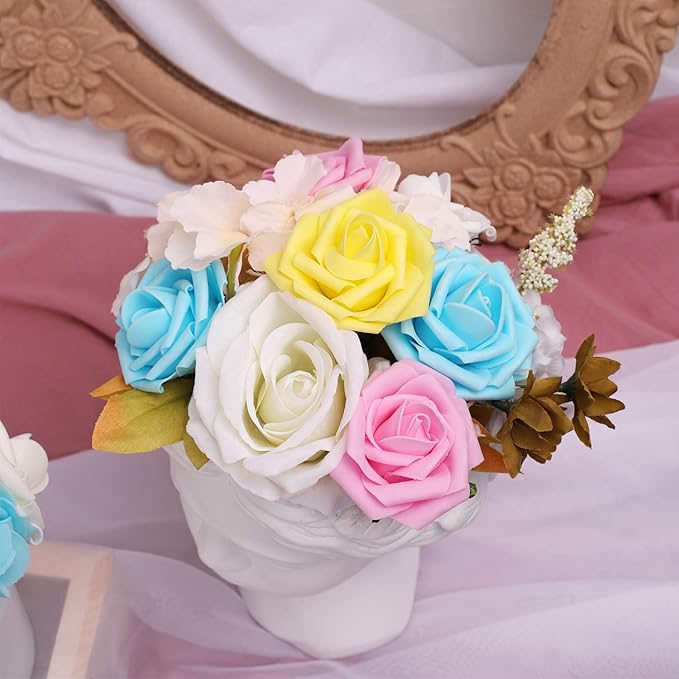 N&T NIETING Artificial Flowers, Fake Flowers Roses Perfect for DIY Wedding Bridal Bouquets Centerpieces Bridal Shower Party Home Flower Arrangement Flowers Decorations, 25Pcs, Series Color B