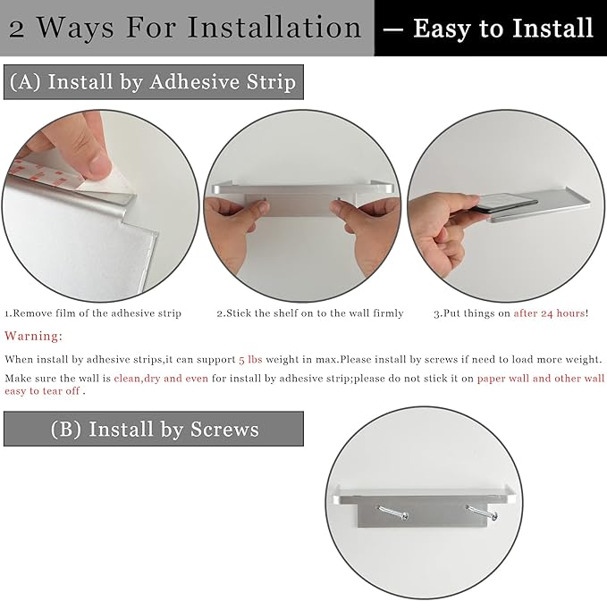JDYOOMI Acrylic Floating Wall Shelves - Small Stick-on Wall Mounted Phone Shelf Holder Wipes Rack Smart Speaker Shelf for Bathroom,Kitchen,Toilet,Bedroom,Office - Translucent Grey