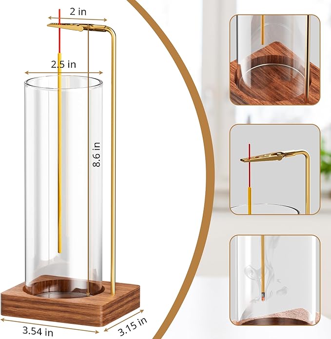 Incense Holder for Sticks, Insence-Stick Holder, Anti-Ash Flying No Mess Incense Burner, Incense Stick Holder with Glass Ash Catcher, for Yoga Spa Meditation Home Decor(1 Pack)