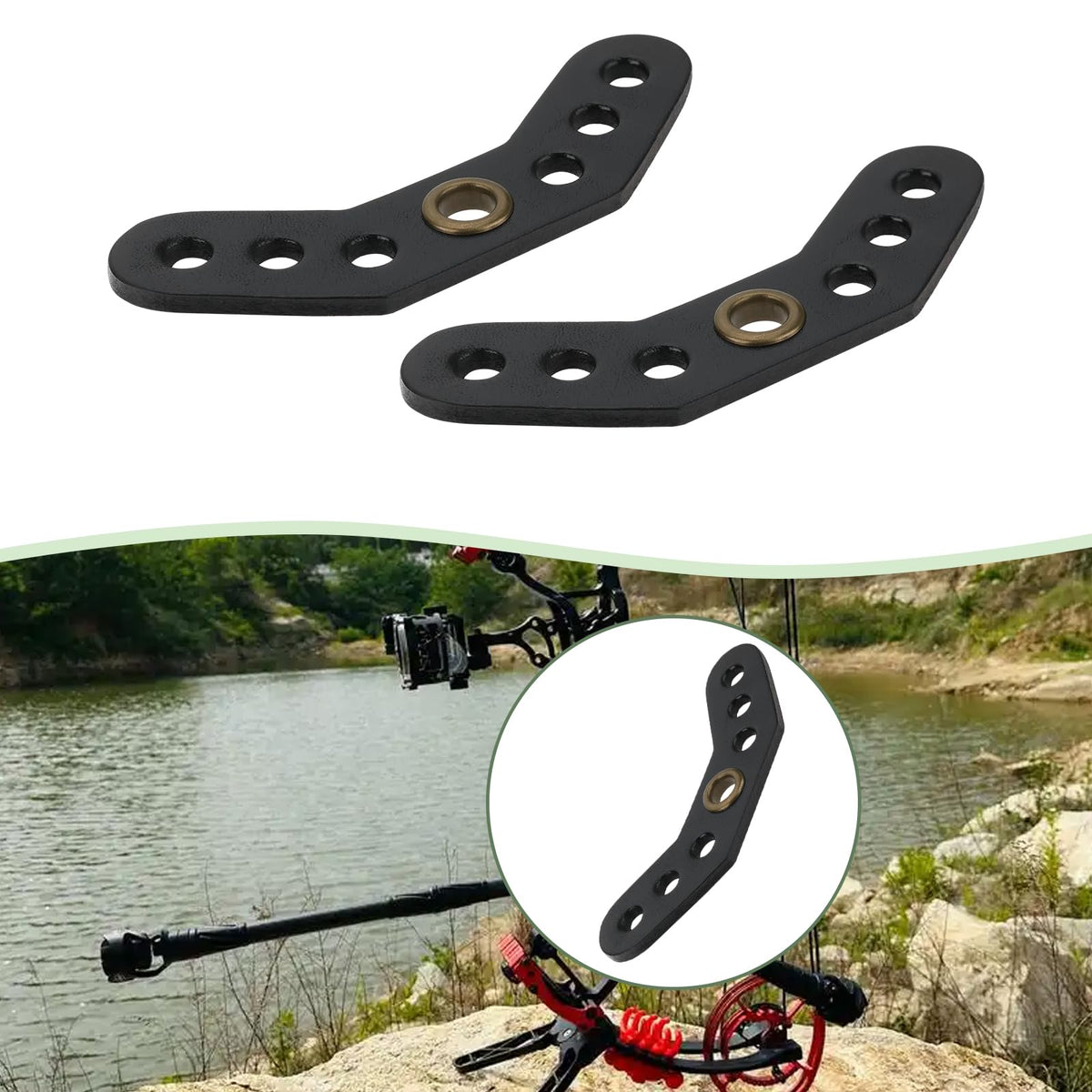 eMagTech 4Pcs Black Leather Bow Yoke Metal Grommet Bow Sling Strap Bracket Mount for DIY Compound Bow Wrist Sling (12x4.5x0.45cm)