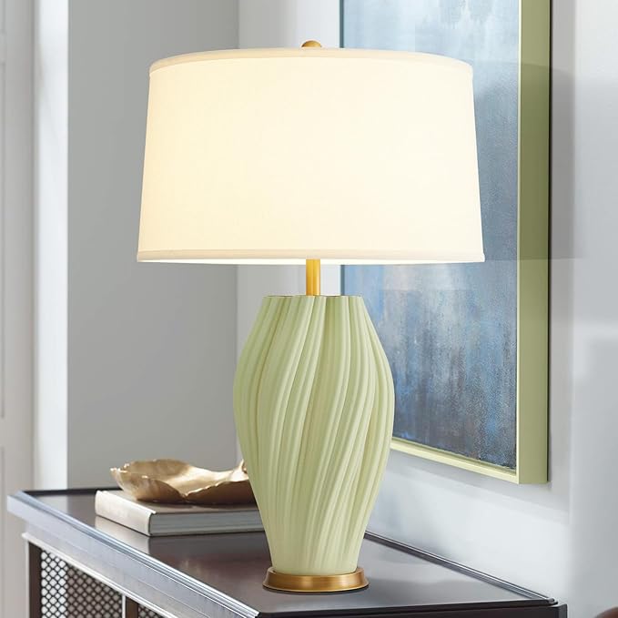 Modern Textured Ceramic Large Table Lamps 26.75", Sage Green Plug in Table Lamp Decor for Living Room Bedroom Bedside Tables Office Desk End