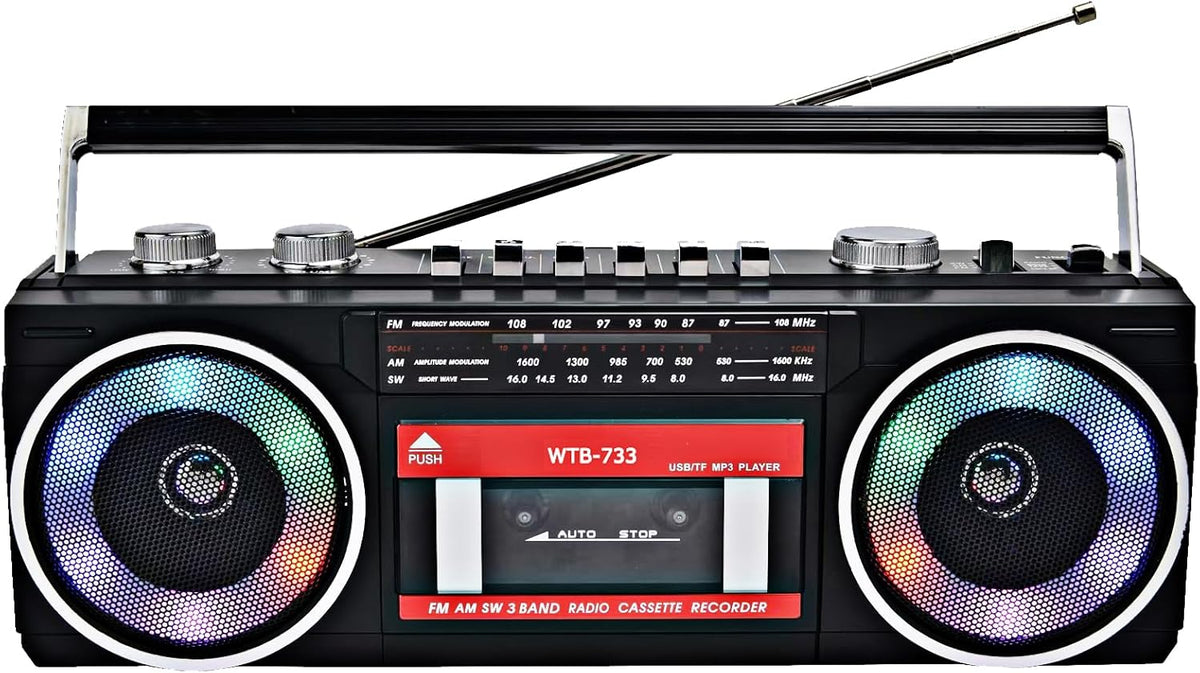 WISCENT 80's Cassette Retro Player Recorder with AM/FM/SW Radio, Bluetooth Boombox, USB, Built-in MIC for Voice