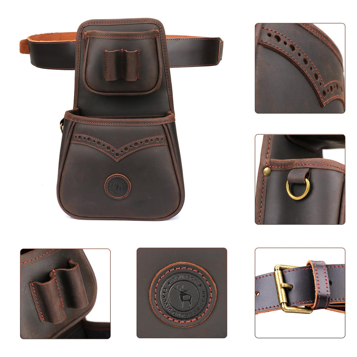 TOURBON Leather Shotgun Shell Holder Ammo Pouch with 1 Box Bullet Carrier