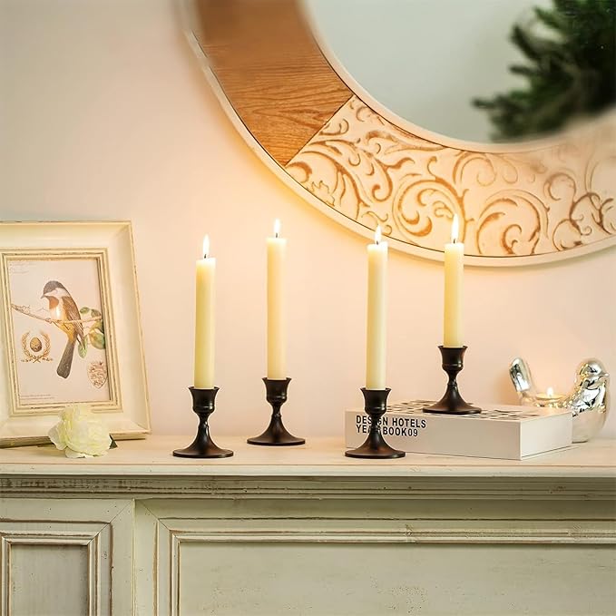 Vintage Black Taper Candle Holders Set of 2, Metal Candlestick Holders Elegant Handcrafted Décor for Weddings, Dining & Meditation,Table Centerpiece, Party, Christmas Decoration or Home Decor