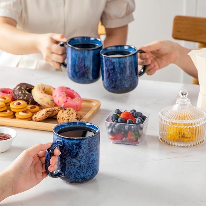 vancasso STARRY Coffee Mugs Set, 16 oz Ceramic Coffee Cups for Americano Hot Tea Iced Coffee Cold Brew Cocoa Milk Stoneware Mugs Set of 6, Dishwasher & Microwave Safe, Blue