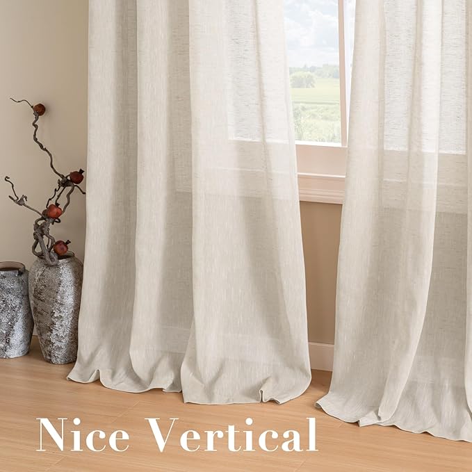 H.VERSAILTEX Linen Curtains Nickel Grommet Natural Linen Semi-Sheer Curtains 2 Panels Privacy Added Premium Soft Rich Material Drapes for Bedroom/Living Room - 52x54 - Inch - Natural