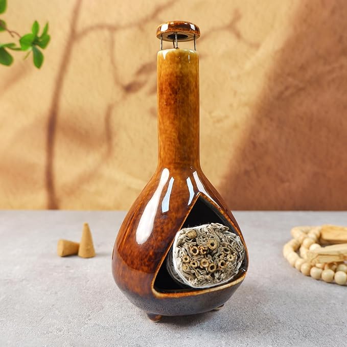 Premium Ceramic Palo Santo Holder - Mini Chiminea for Sage & Incense - High-Temperature (1200°C) Cleansing Design for Energy Purification - Perfect for Yoga, Meditation, and Aromatherapy
